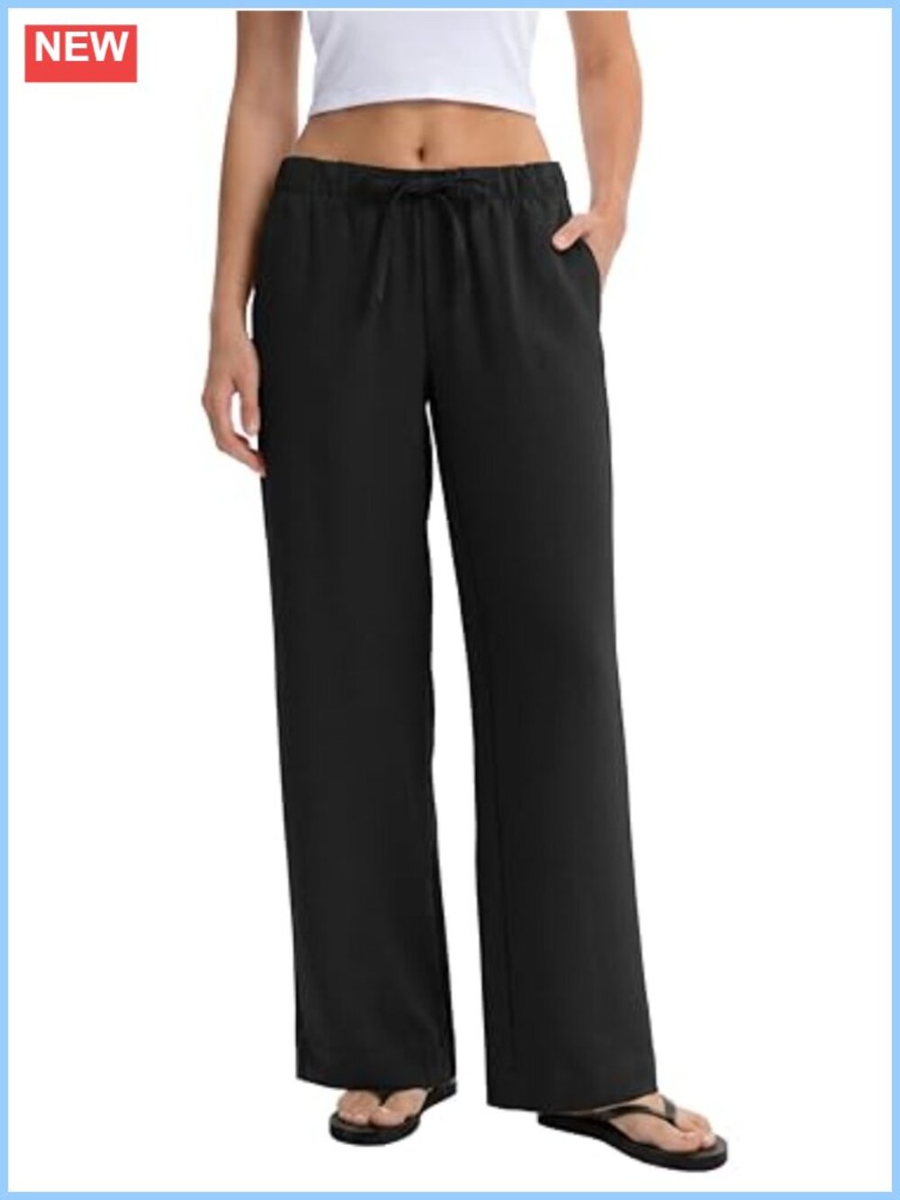 Wide Leg Crepe Pants High Rise Pull On Relaxed Fit Trousers with Pockets